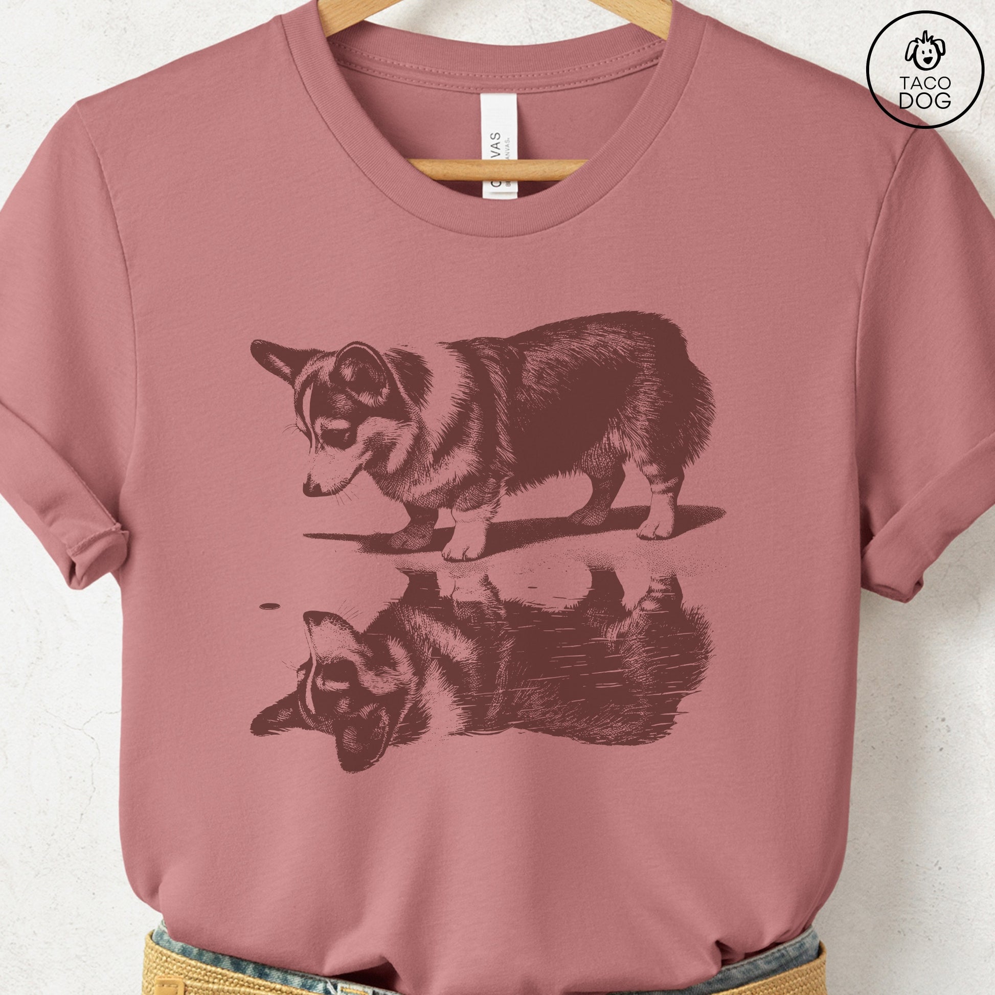 Corgi Puddle Reflection T-Shirt Heather Mauve