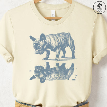 French Bulldog Frenchie Puddle Reflection T-Shirt Natural Taco-Dog