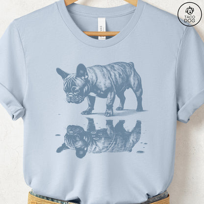 French Bulldog Frenchie Puddle Reflection T-Shirt Light Blue Taco-Dog