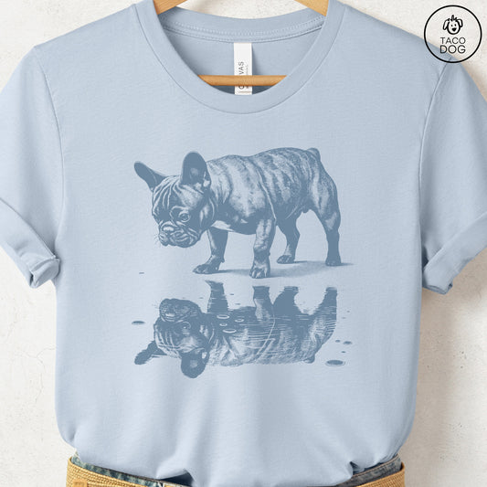 French Bulldog Frenchie Puddle Reflection T-Shirt Light Blue