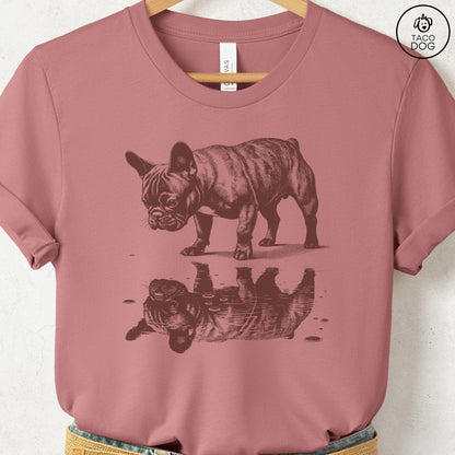 French Bulldog Frenchie Puddle Reflection T-Shirt Heather Mauve Taco-Dog