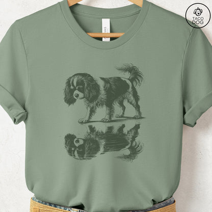 Cavalier King Charles Spaniel Puddle Reflection T-Shirt Sage Taco-Dog