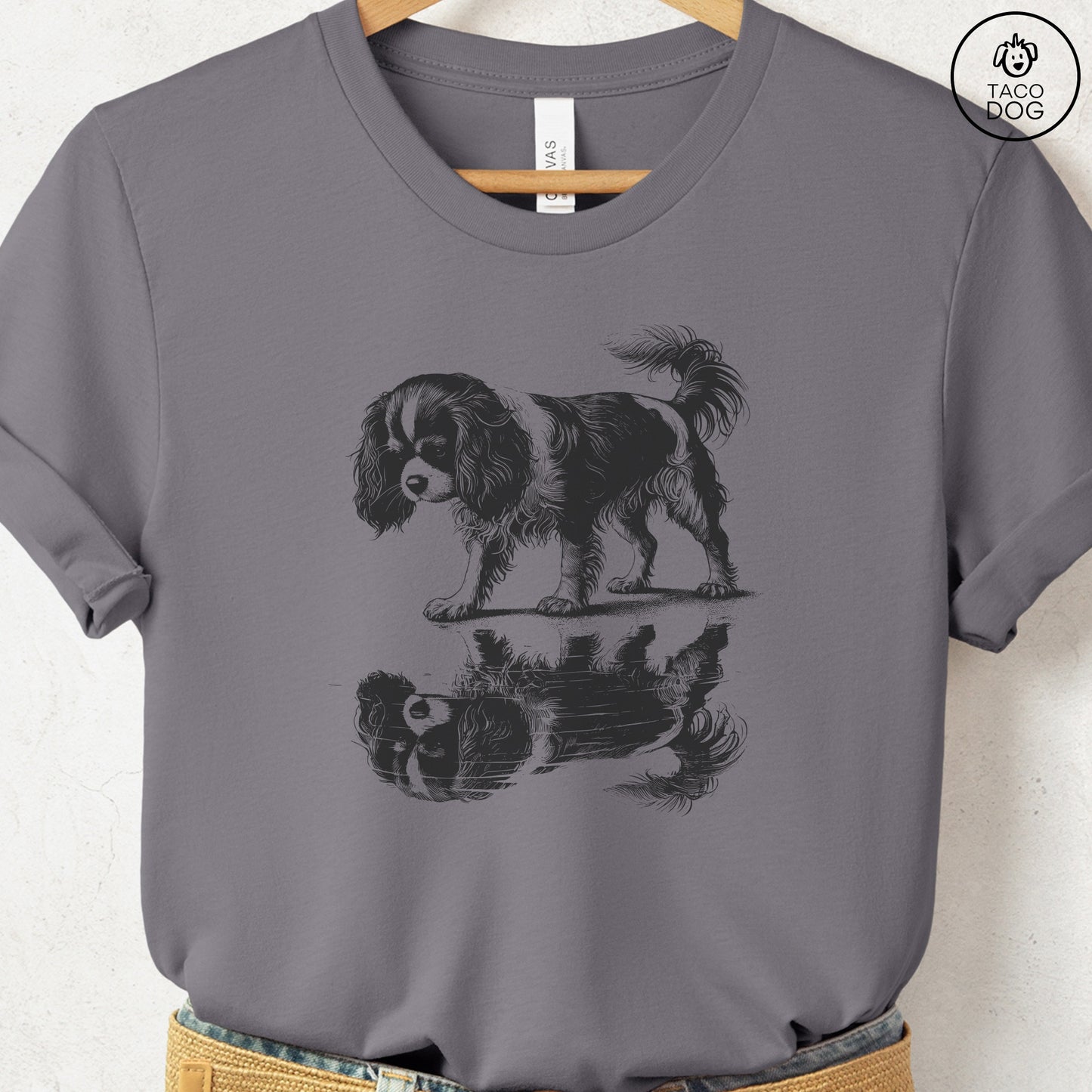 Cavalier King Charles Spaniel Puddle Reflection T-Shirt Storm Taco-Dog