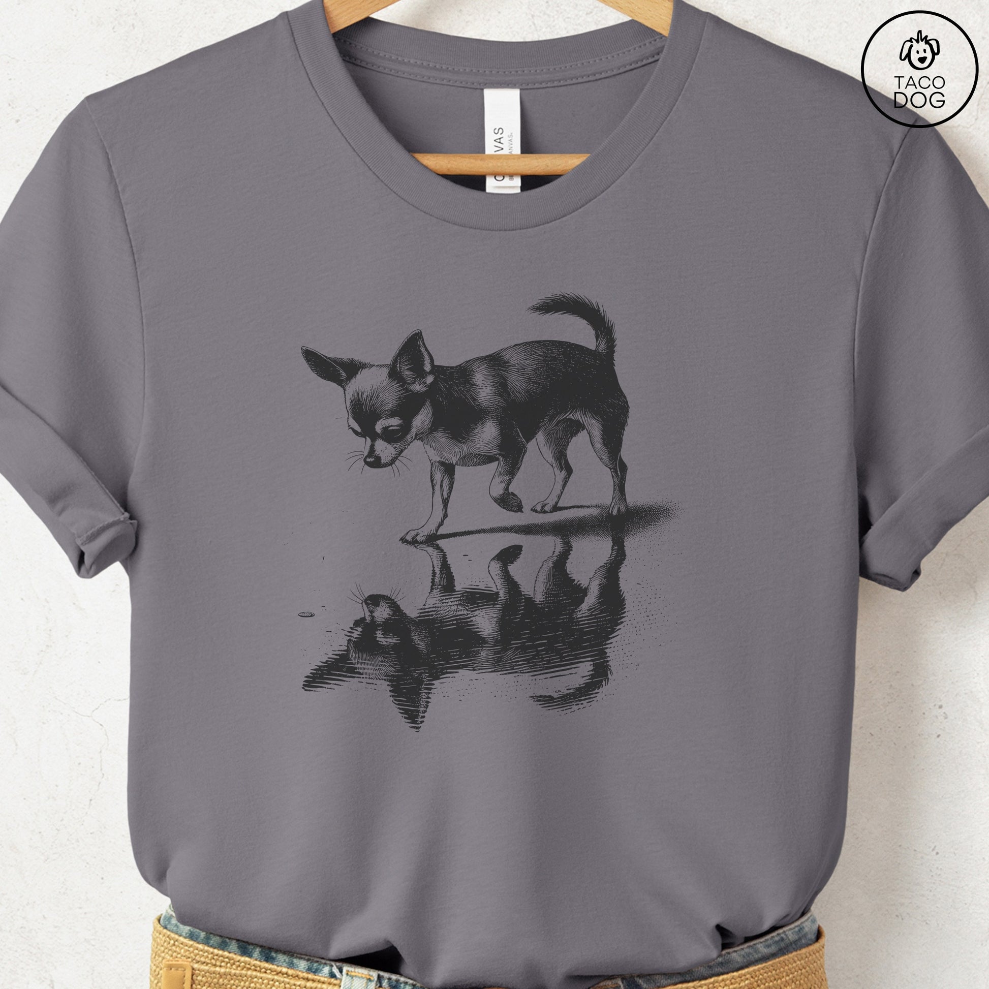 Chihuahua Puddle Reflection T-Shirt Storm Taco-Dog