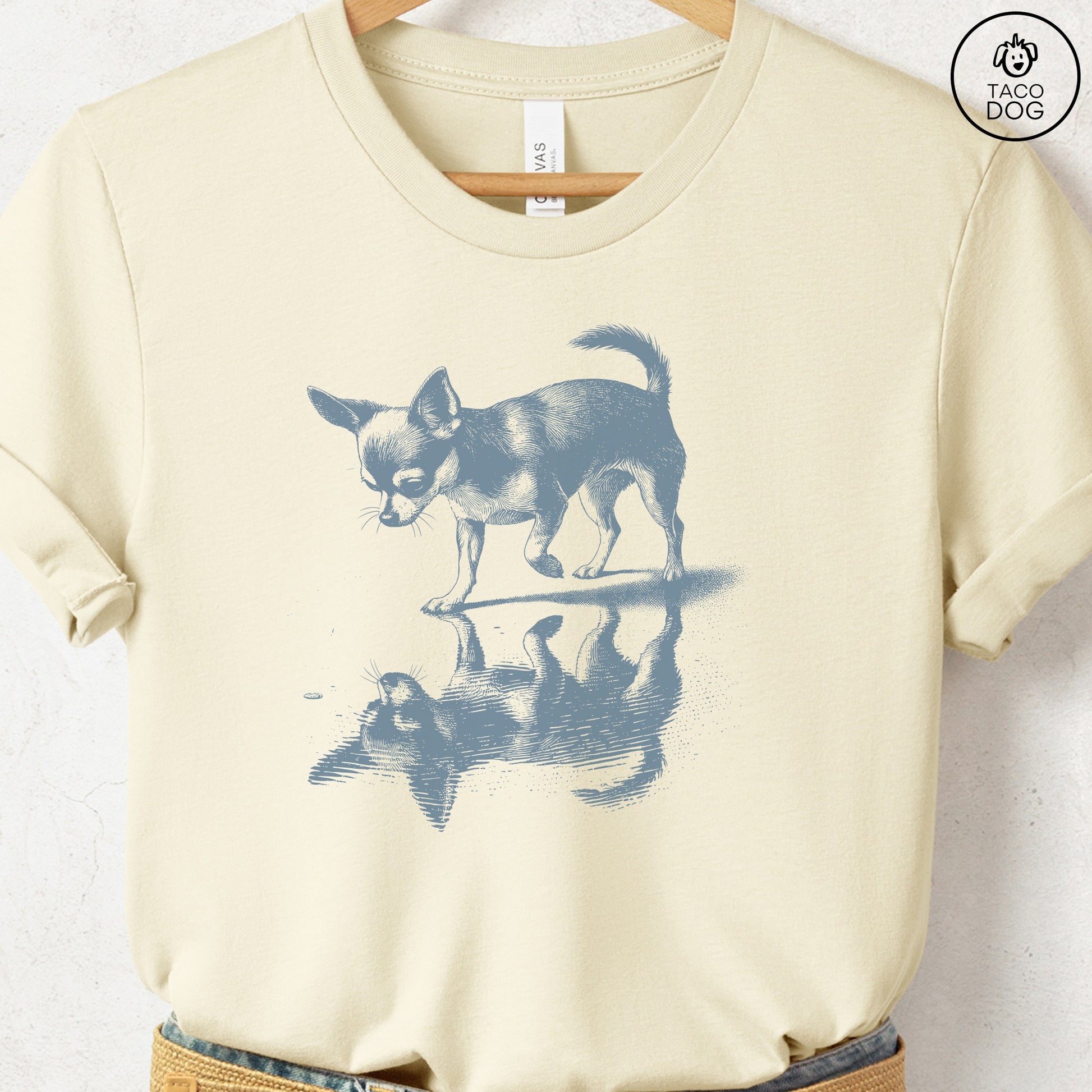 Chihuahua Puddle Reflection T-Shirt Natural Taco-Dog