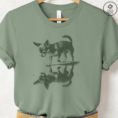 Chihuahua Puddle Reflection T-Shirt Sage Taco-Dog