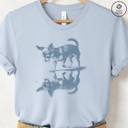 Chihuahua Puddle Reflection T-Shirt Light Blue Taco-Dog
