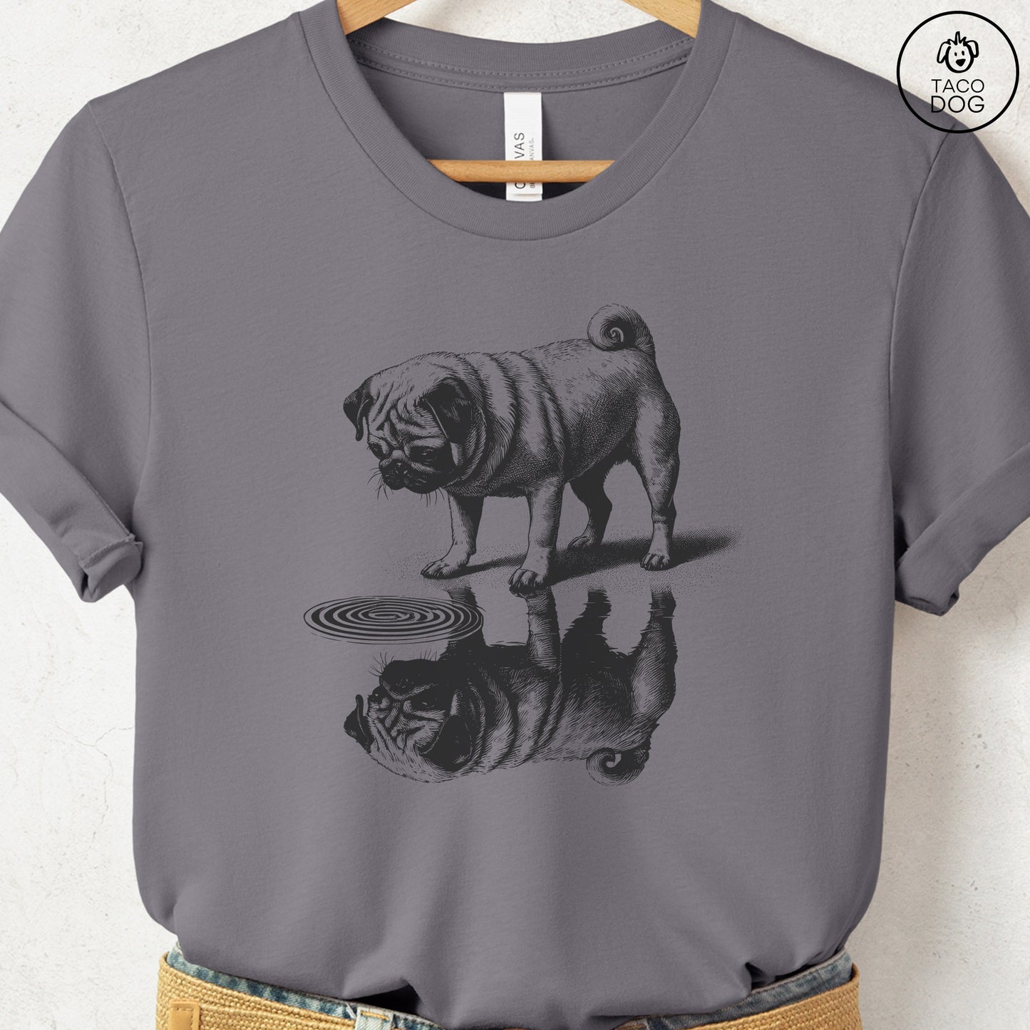 Pug Puddle Reflection T-Shirt Storm