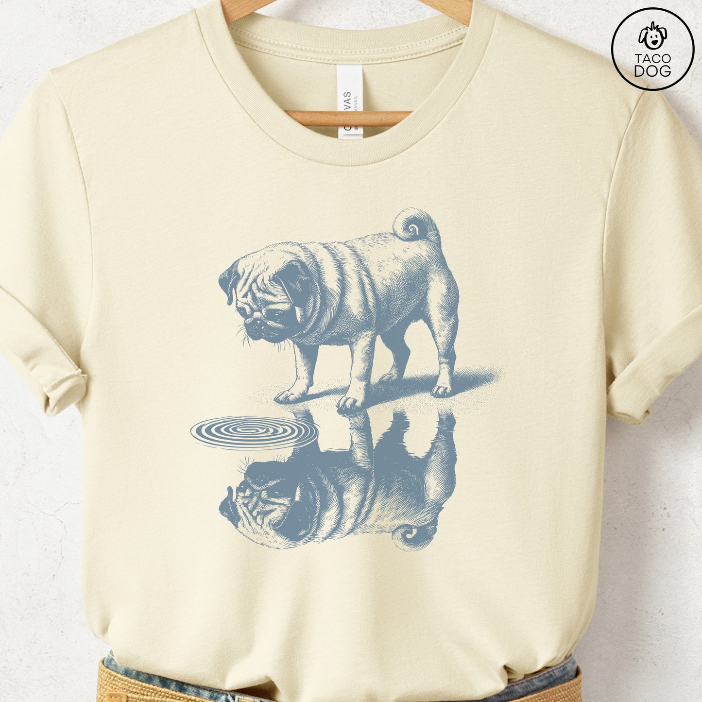 Pug Puddle Reflection T-Shirt Natural
