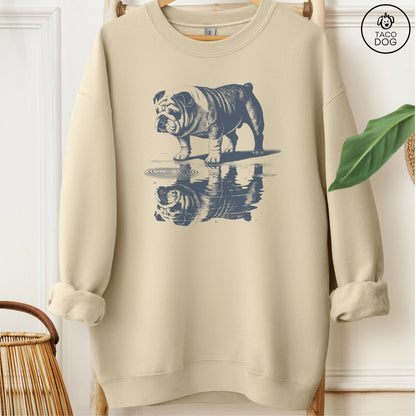 English Bulldog Puddle Reflection Sweatshirt Sand Taco-Dog