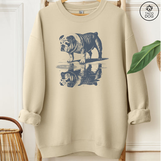 English Bulldog Puddle Reflection Sweatshirt Sand Taco-Dog