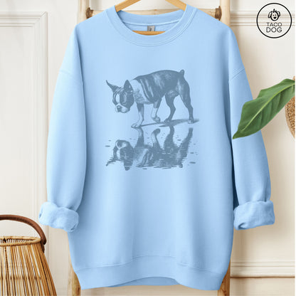 Boston Terrier Puddle Reflection Sweatshirt Light Blue