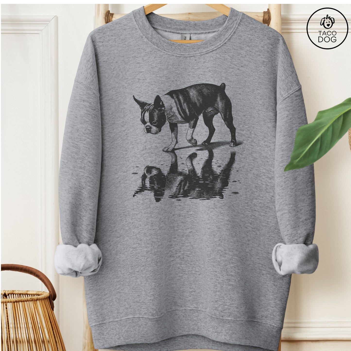Boston Terrier Puddle Reflection Sweatshirt Graphite Heather