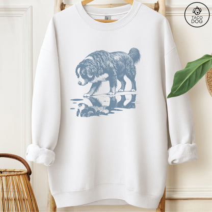 Bernese Mountain Dog Puddle Reflection Sweatshirt White