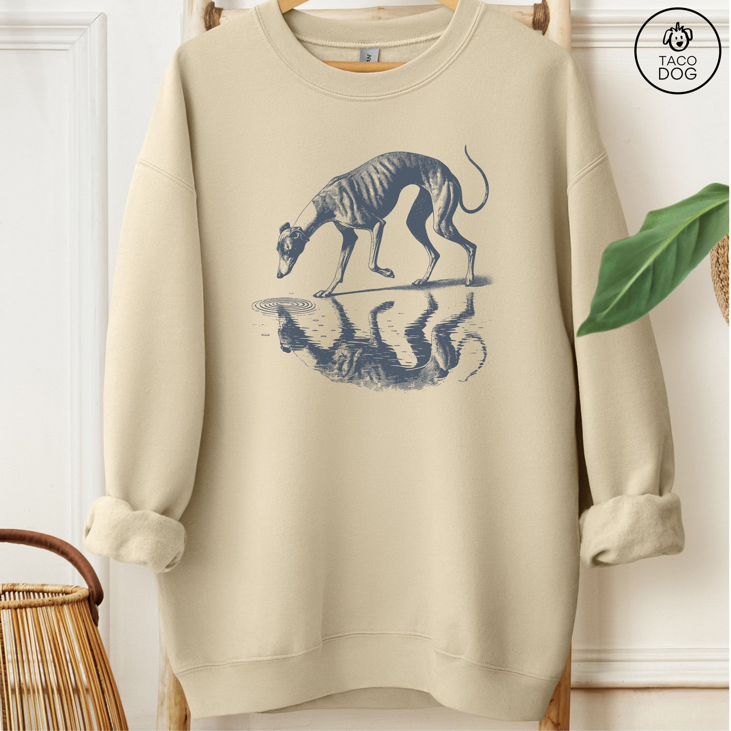 Italian Greyhound Whippet Iggy Puddle Reflection Sweatshirt Sand Taco-Dog