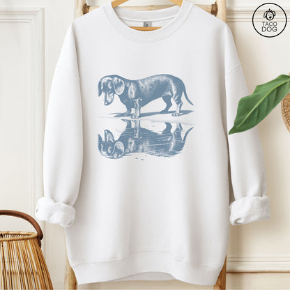 Dachshund Weenie Puddle Reflection Sweatshirt White
