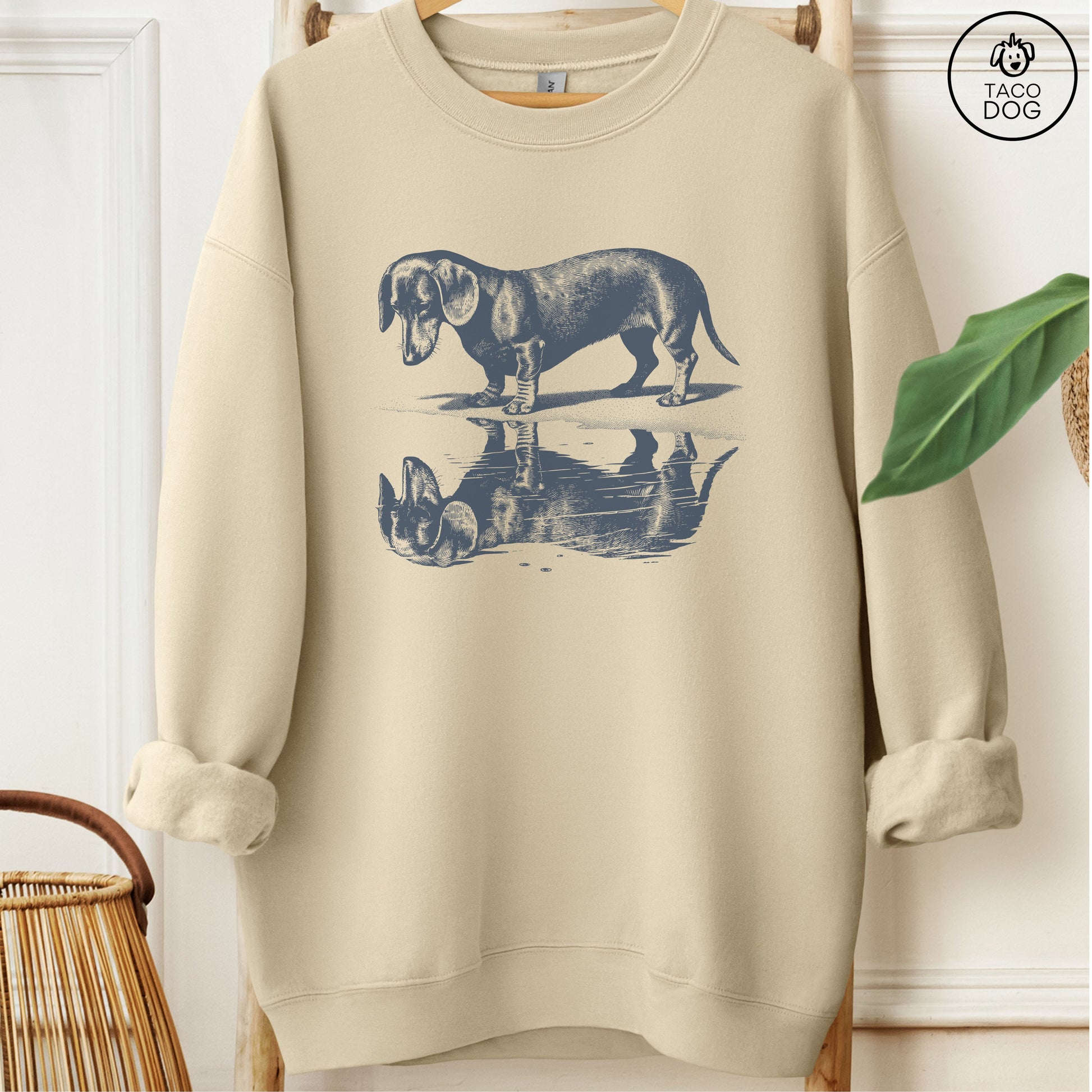 Dachshund Weenie Puddle Reflection Sweatshirt Sand