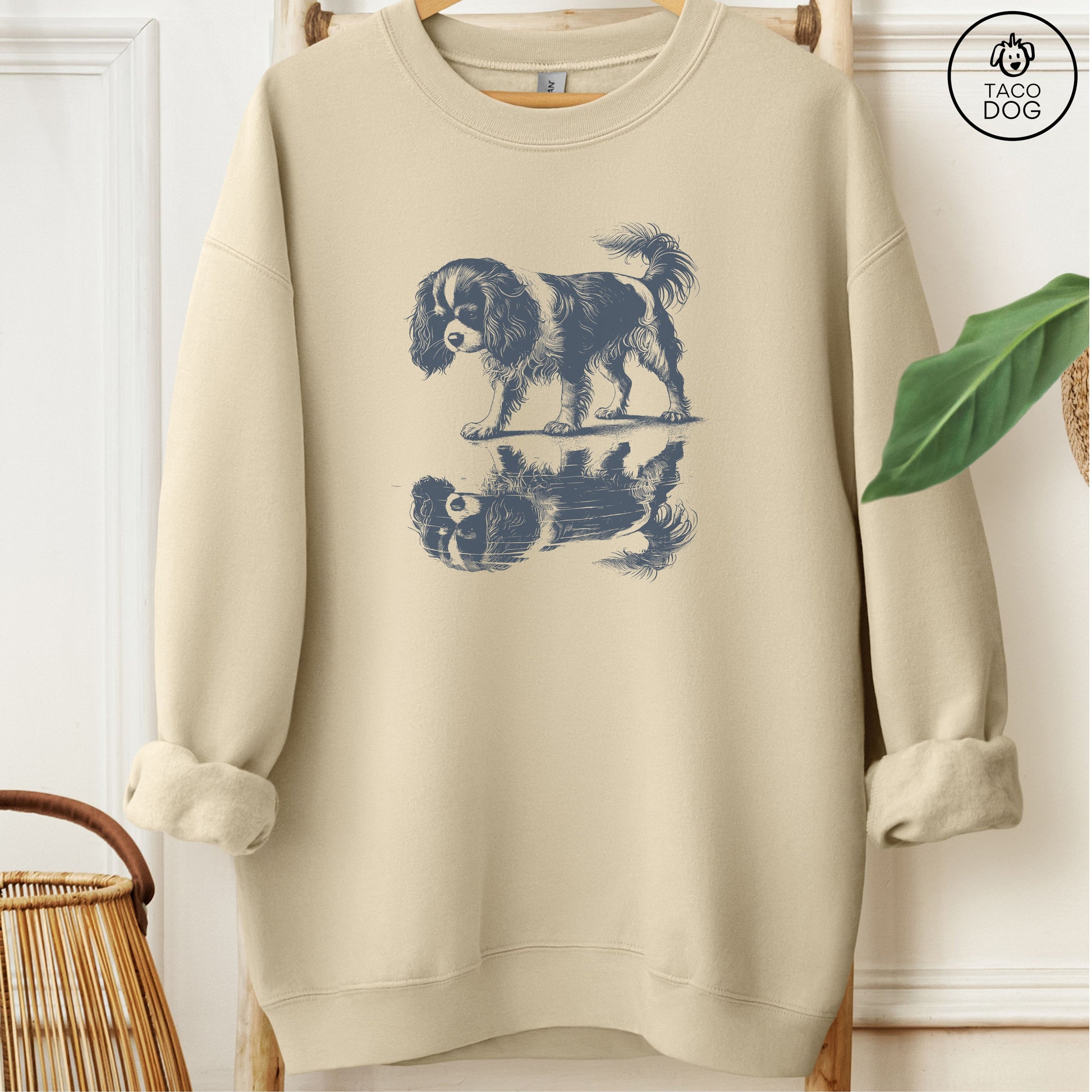 Cavalier King Charles Spaniel Puddle Reflection Sweatshirt Sand Taco-Dog