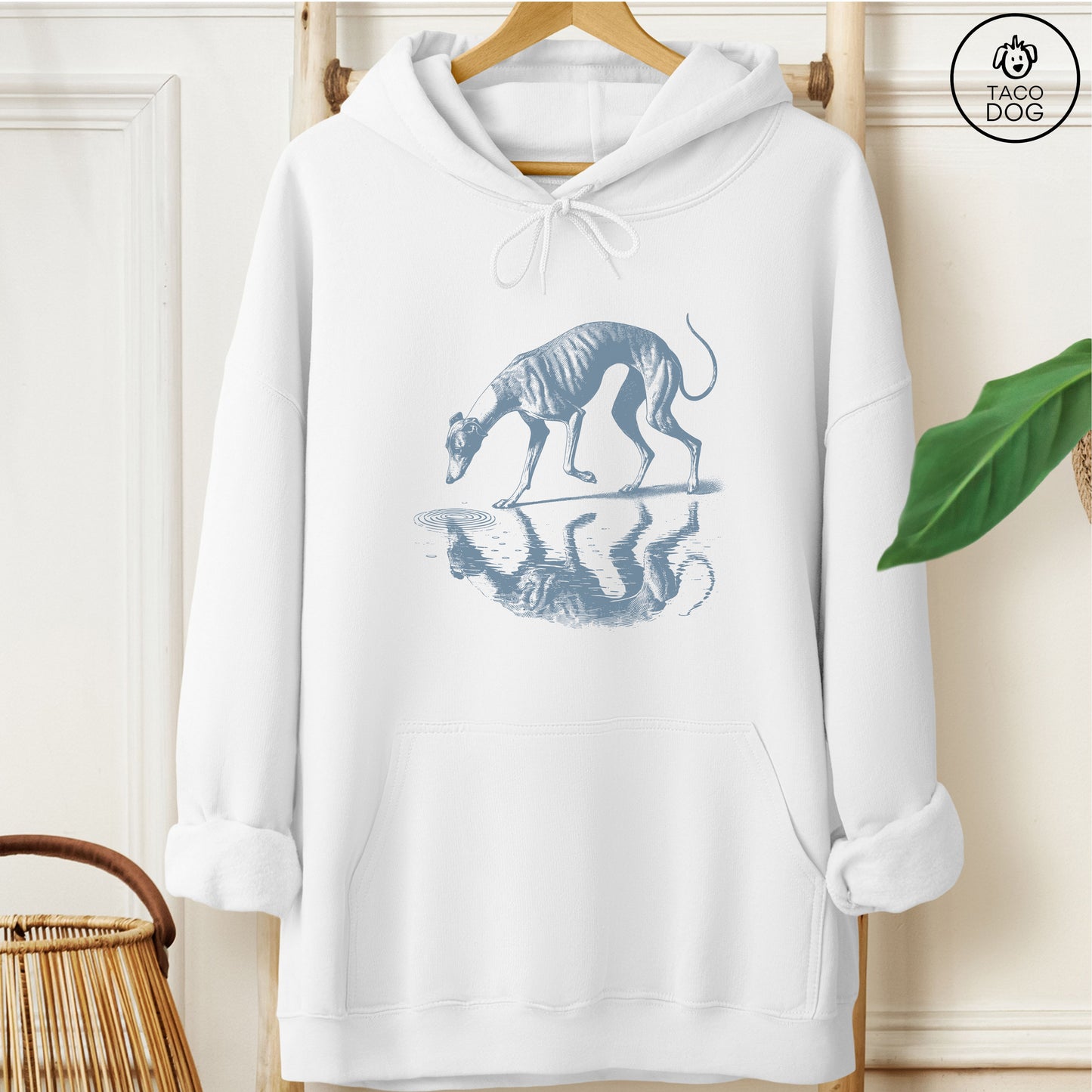 Italian Greyhound Whippet Iggy Puddle Reflection Hoodie White Taco-Dog
