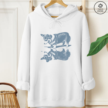 Corgi Puddle Reflection Hoodie White