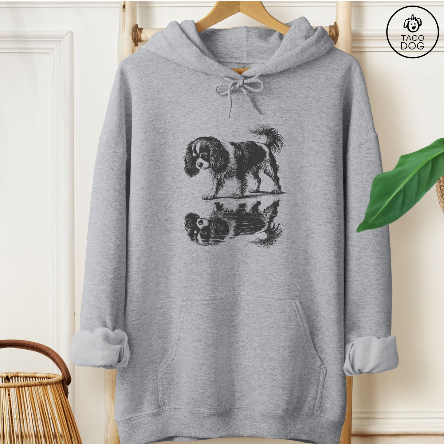 Cavalier King Charles Spaniel Puddle Reflection Hoodie Graphite Heather Taco-Dog