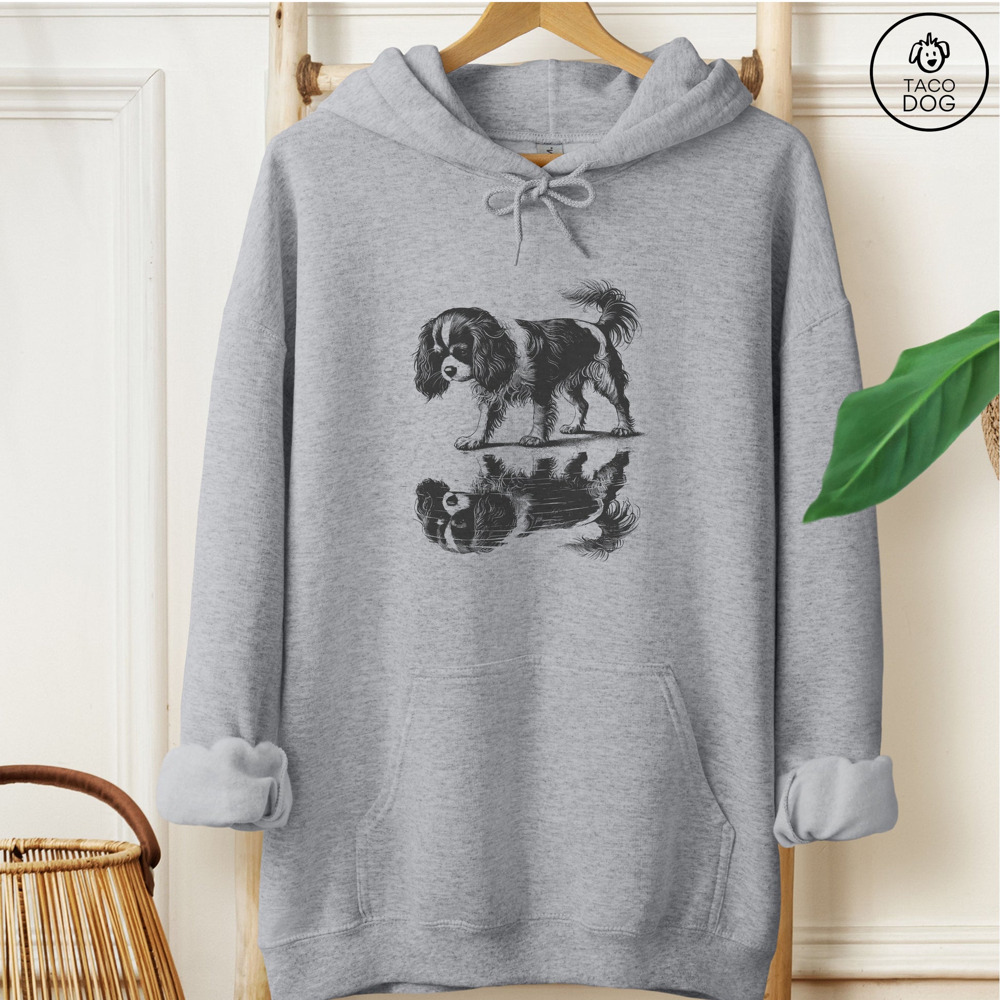 Cavalier King Charles Spaniel Puddle Reflection Hoodie Graphite Heather Taco-Dog