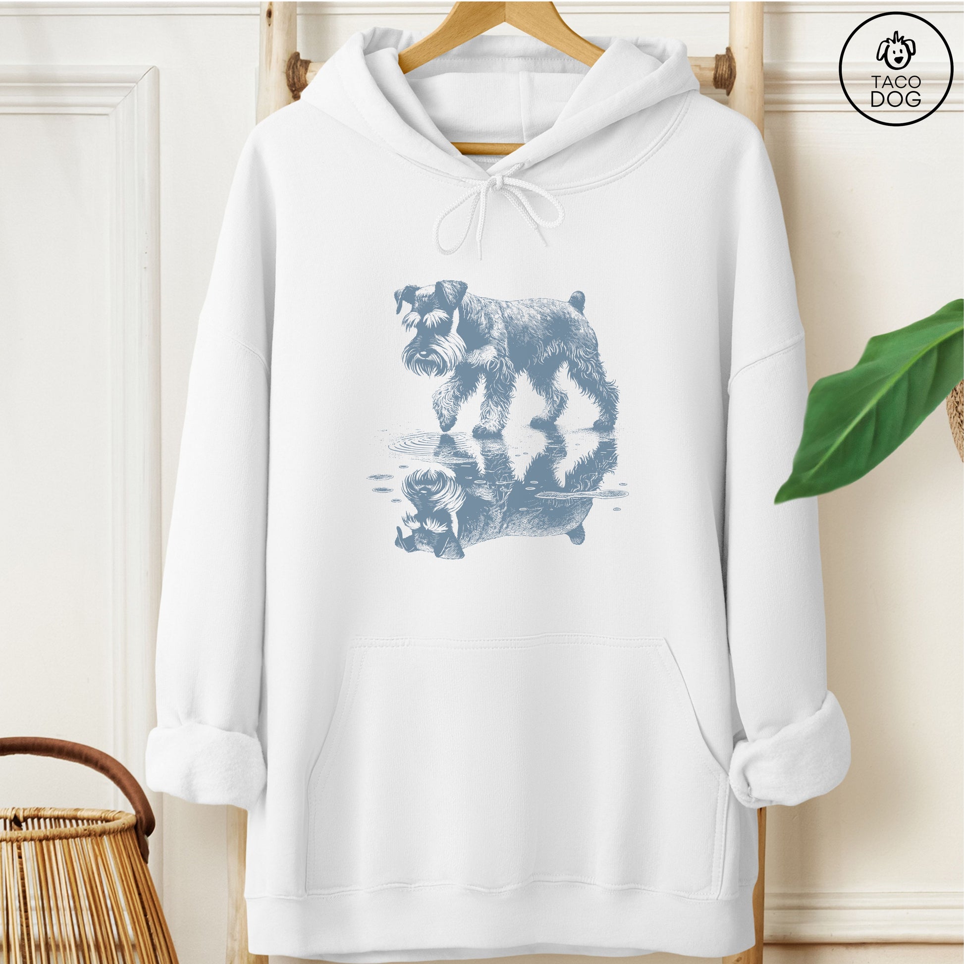Schnauzer Puddle Reflection Hoodie White
