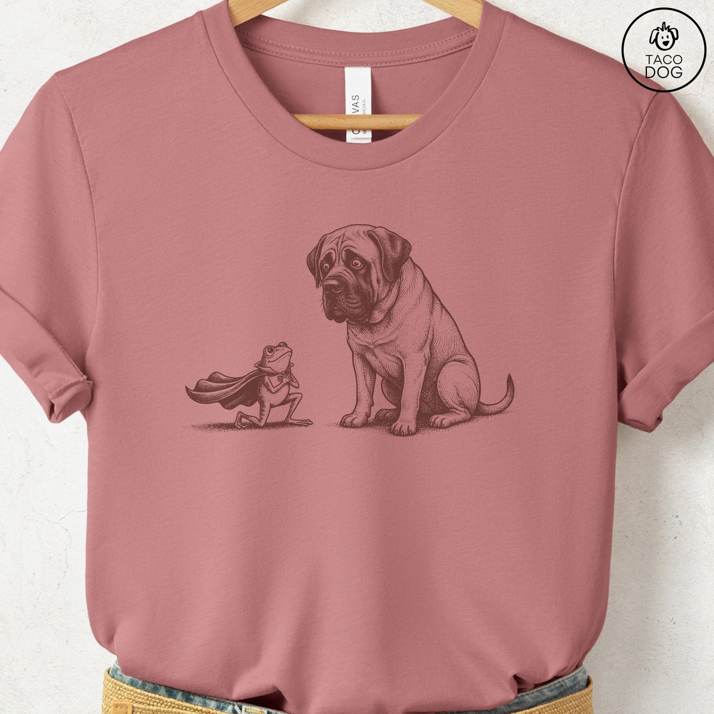 Mastiff & Frog T-Shirt Heather Mauve Taco-Dog