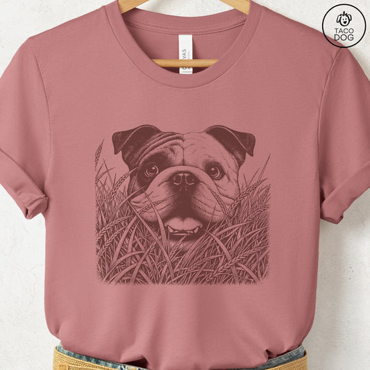 English Bulldog in the Grass T-Shirt Heather Mauve