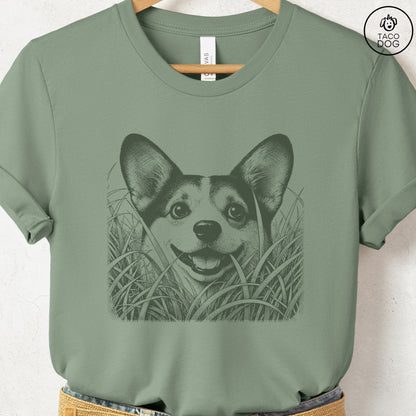 Corgi in the Grass T-Shirt Sage