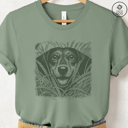Dachshund Weenie in the Grass T-Shirt Sage Taco-Dog