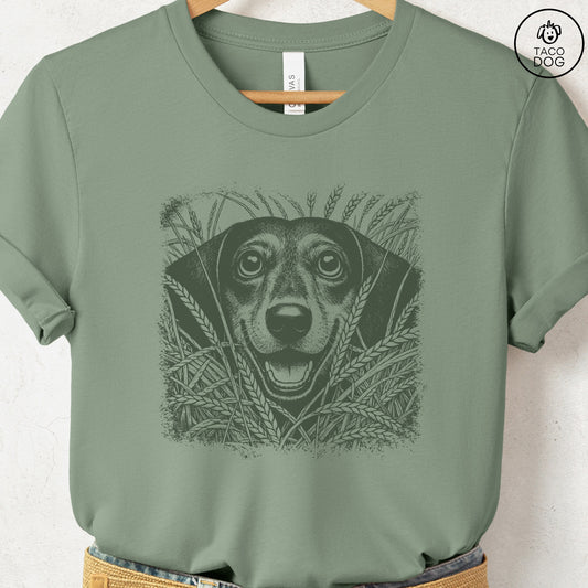 Dachshund Weenie in the Grass T-Shirt Sage