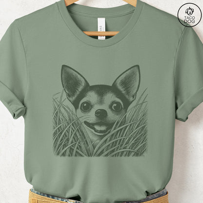 Chihuahua in the Grass T-Shirt Sage Taco-Dog