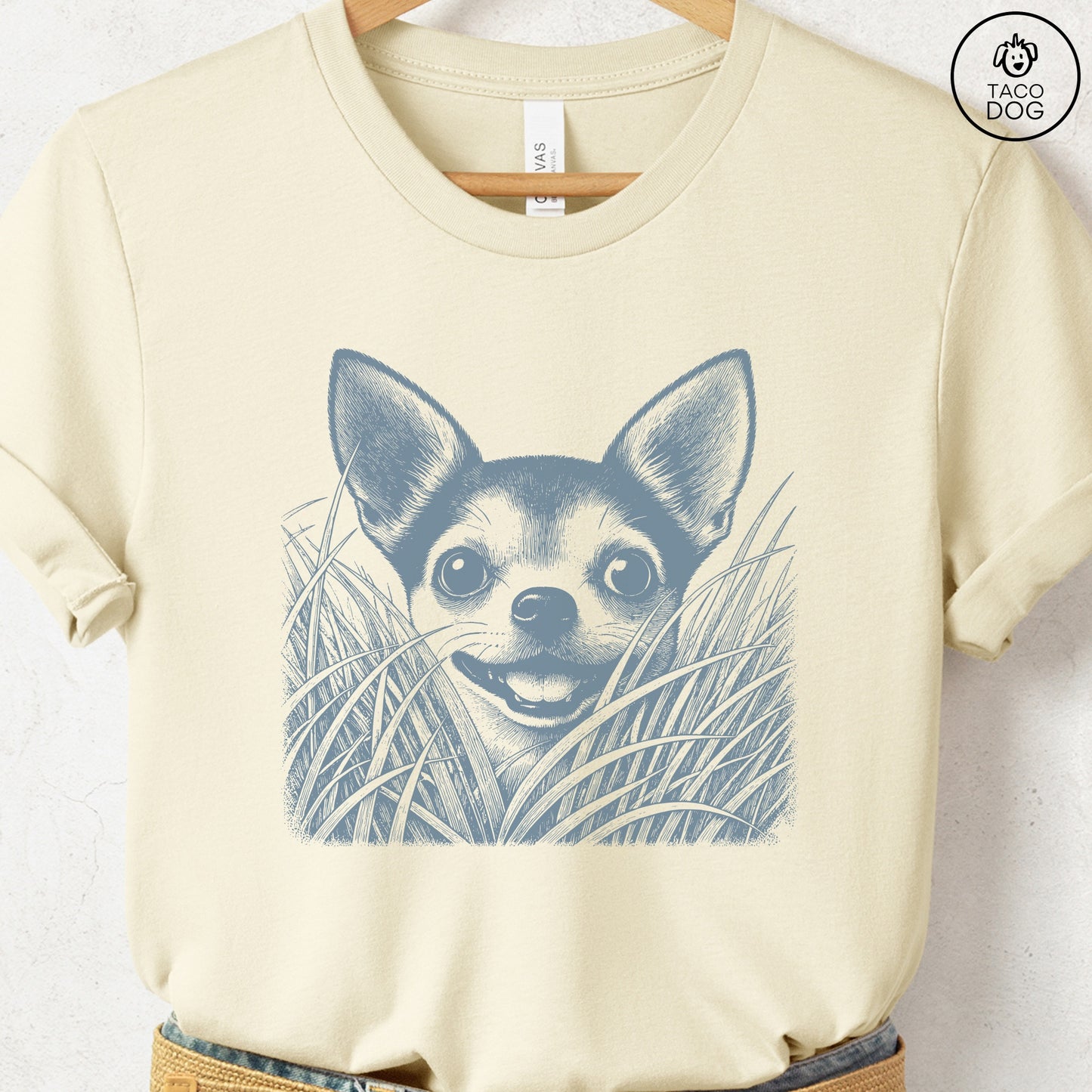 Chihuahua in the Grass T-Shirt Natural Taco-Dog