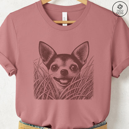 Chihuahua in the Grass T-Shirt Heather Mauve Taco-Dog