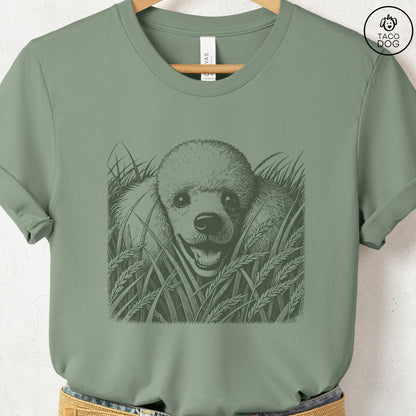 Poodle in the Grass T-Shirt Sage Taco-Dog