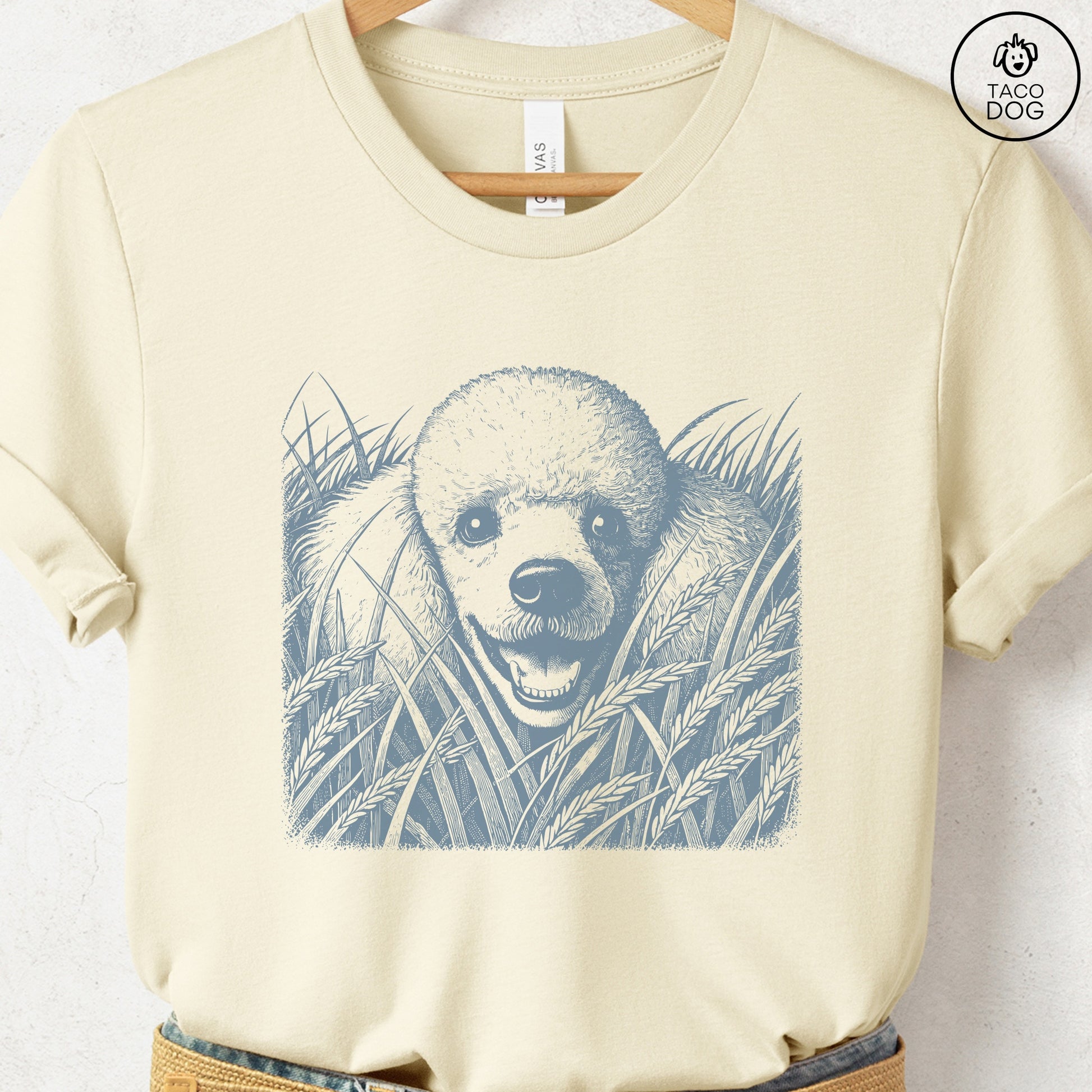 Poodle in the Grass T-Shirt Natural Taco-Dog