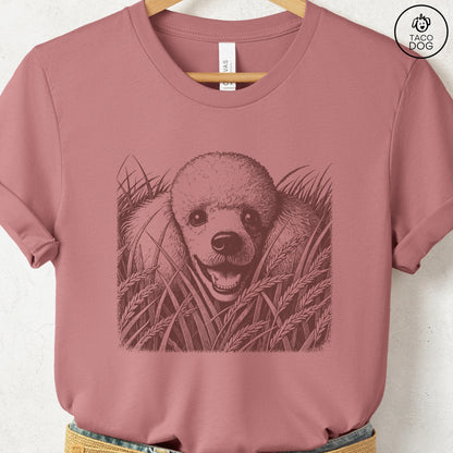 Poodle in the Grass T-Shirt Heather Mauve Taco-Dog
