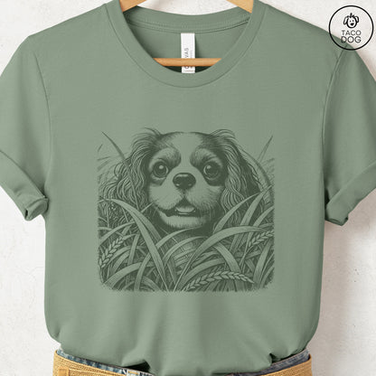 Cavalier King Charles Spaniel in the Grass T-Shirt Sage Taco-Dog