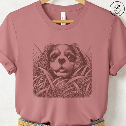 Cavalier King Charles Spaniel in the Grass T-Shirt Heather Mauve Taco-Dog