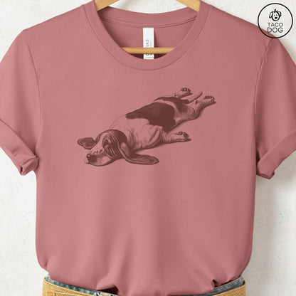 Basset Hound Sploot T-Shirt Heather Mauve