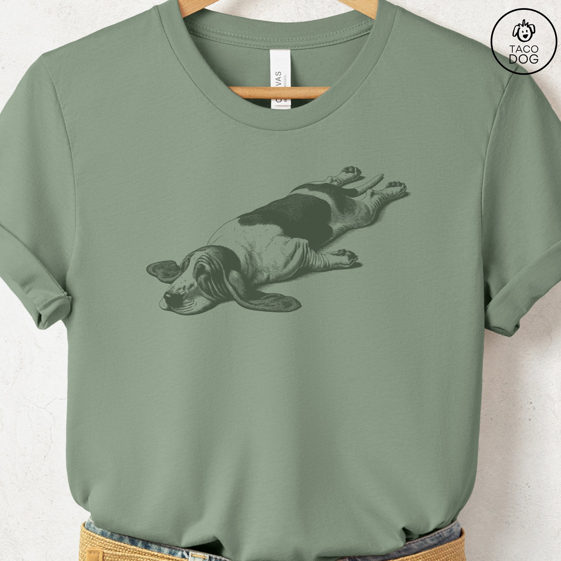 Basset Hound Sploot T-Shirt Sage