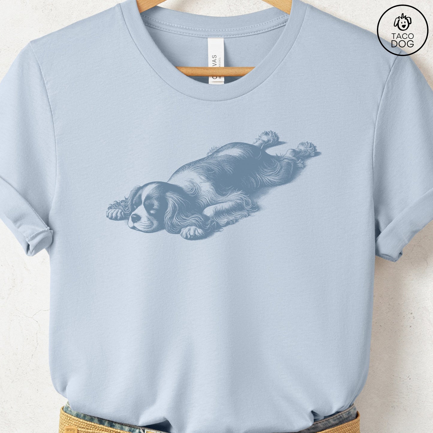 Cavalier King Charles Spaniel Sploot T-Shirt Light Blue
