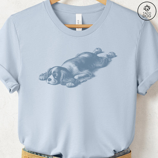 Cavalier King Charles Spaniel Sploot T-Shirt Light Blue