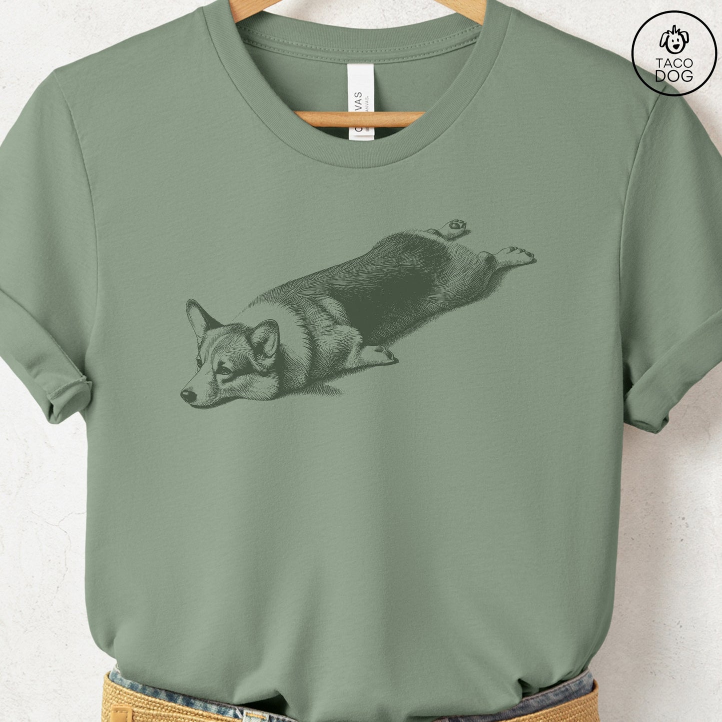 Corgi Sploot T-Shirt Sage