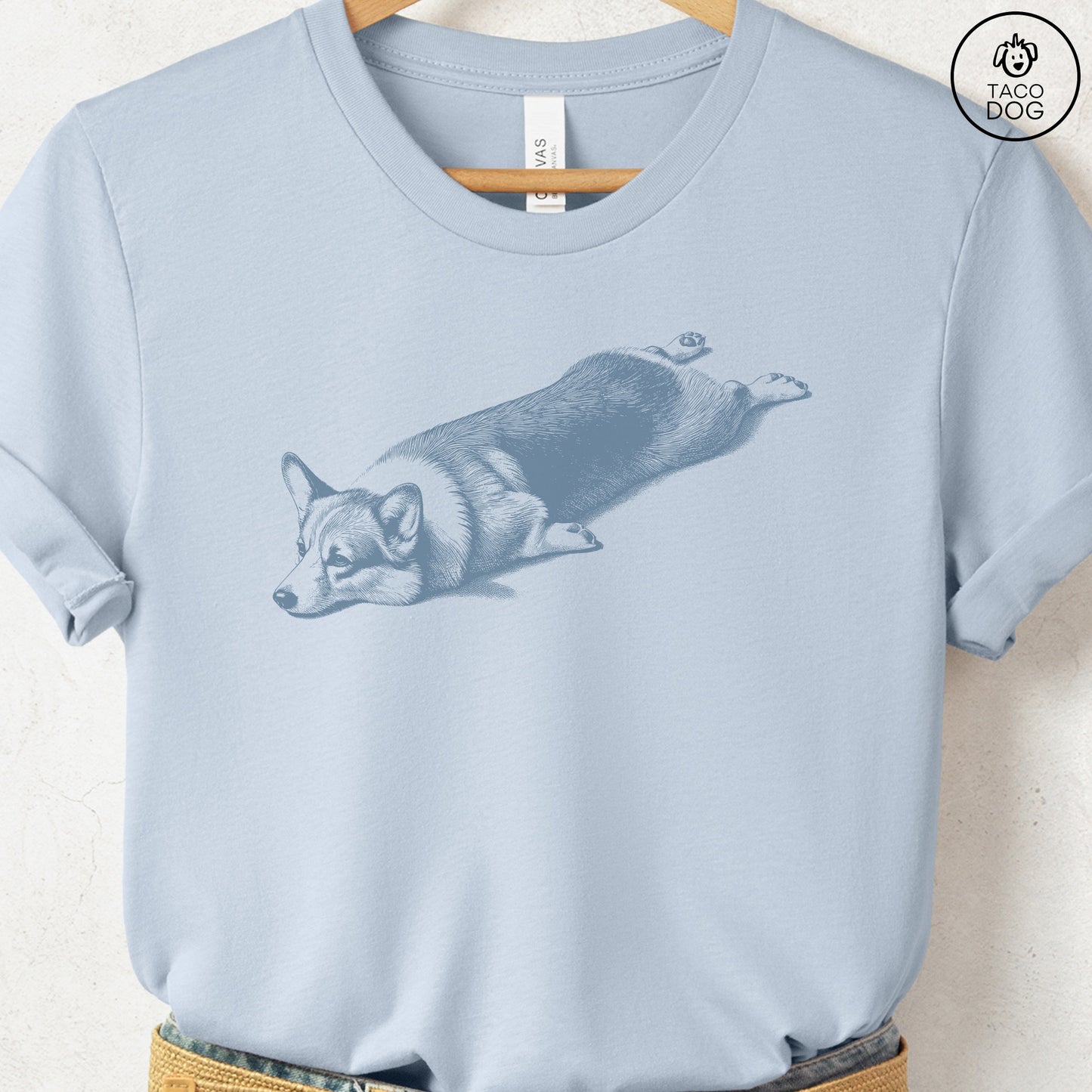 Corgi Sploot T-Shirt Light Blue