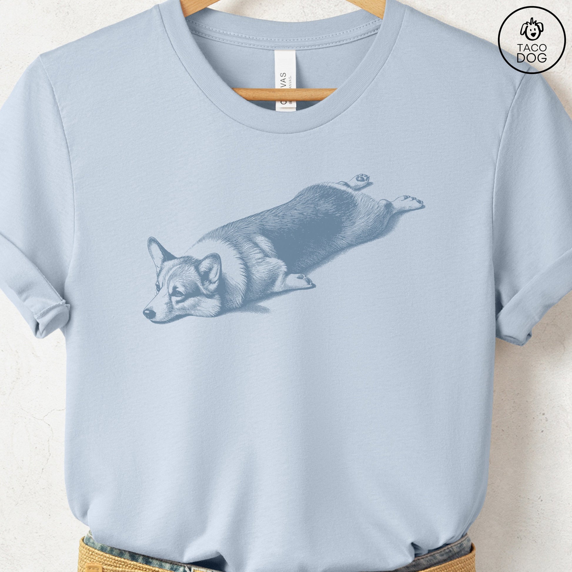 Corgi Sploot T-Shirt Light Blue