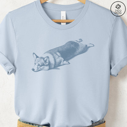 Corgi Sploot T-Shirt Light Blue