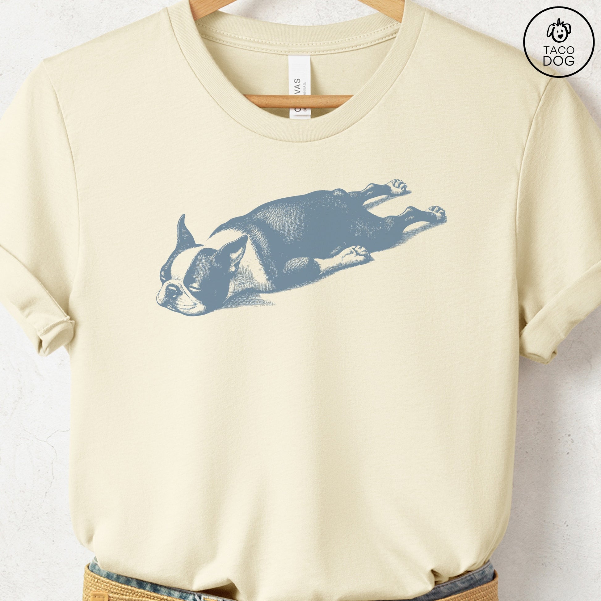 Boston Terrier Sploot T-Shirt Natural Taco-Dog
