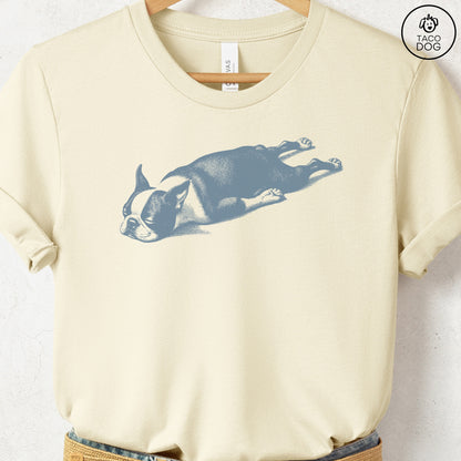 Boston Terrier Sploot T-Shirt Natural Taco-Dog